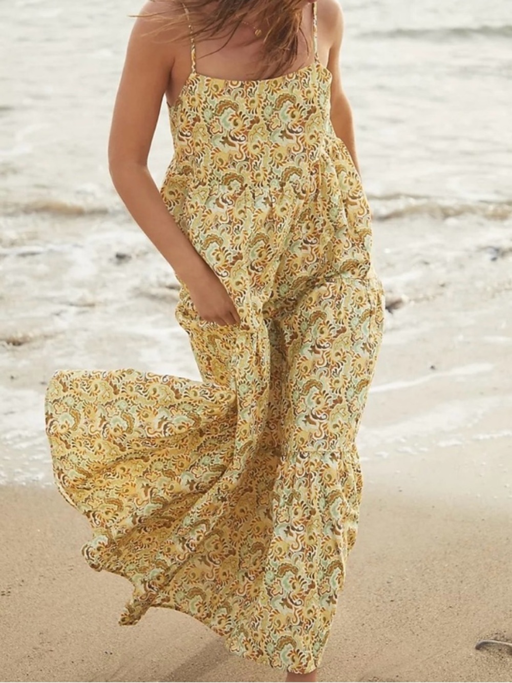 Charlie Holiday Green, Mustard and Brown Sundress 100% Cotton with lining.